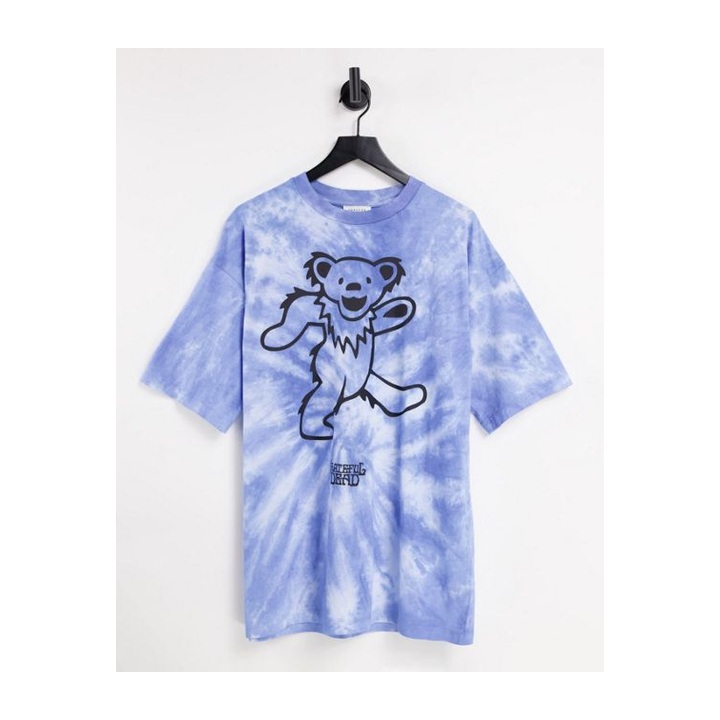 Lavender tie-dye crewneck with a bold illustrated character.