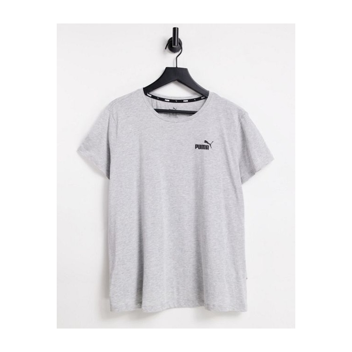 Heather-grey crewneck with a small chest mark.