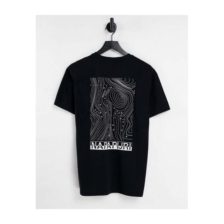 Black crewneck with a rectangular line-art graphic.