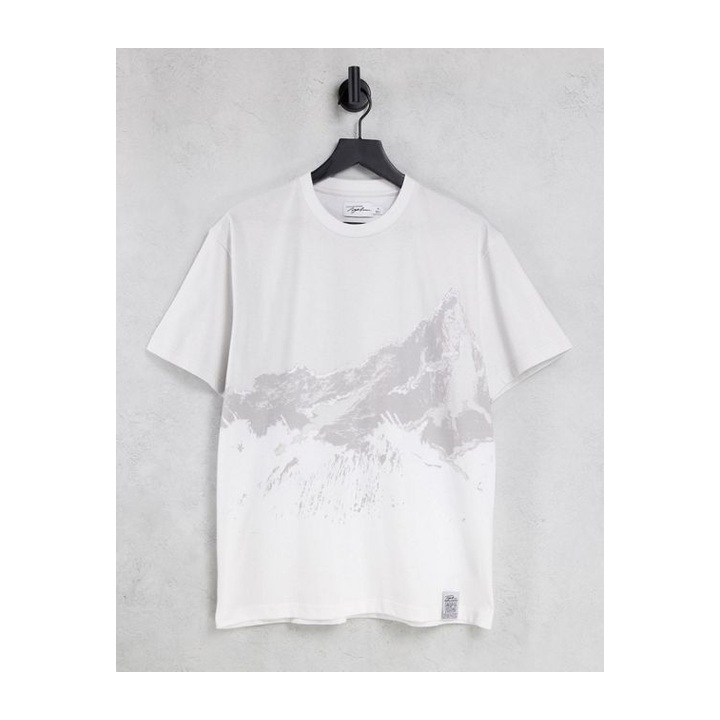 White crewneck with a tonal grey abstract placement print.