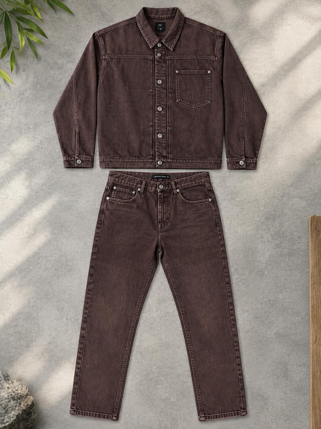 Men’s Cropped Fit Pleated Jacket & Trouser (Chocolate)